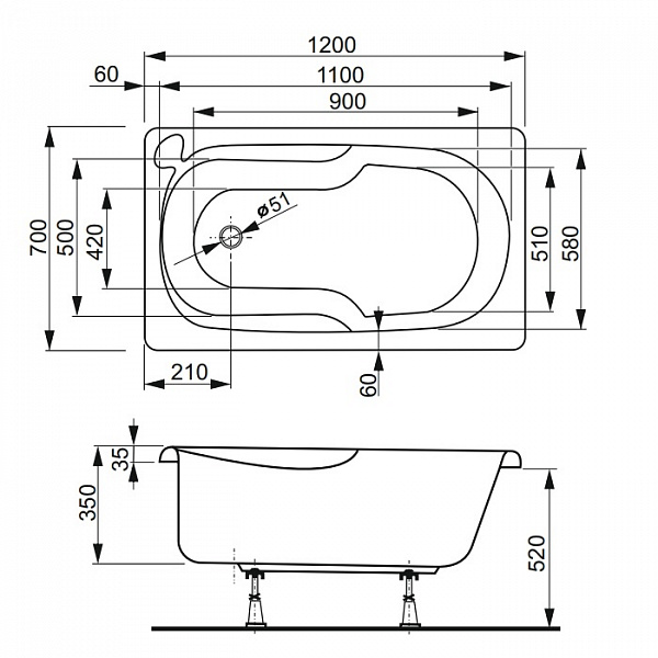 Акриловая ванна Vagnerplast Nike 120x70 VPBA127NIK2E-04
