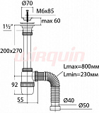 Сифон Элит Wirquin 1½ х 40 мм с удлинённым вып., нерж. чашка D70 мм, гофротруба L800 мм 40 х 40/50 мм