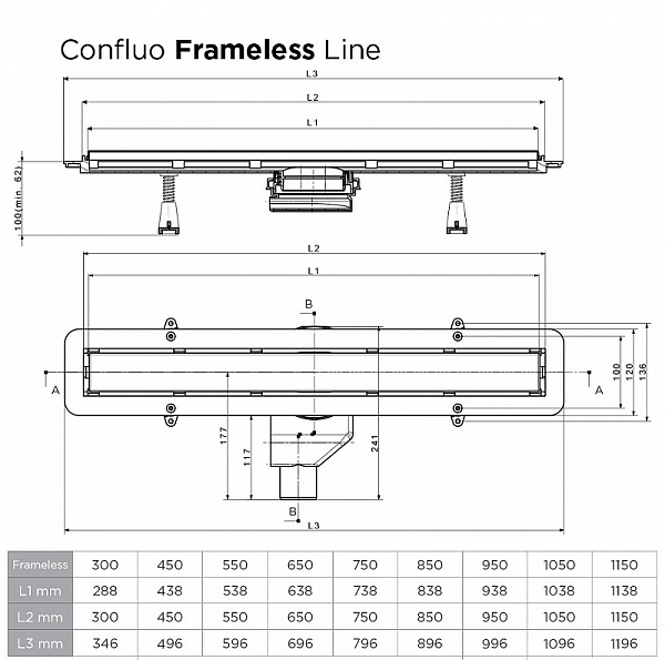 Душевой лоток Pestan Confluo Frameless Line 550 Black Matte