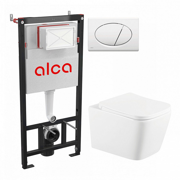 Система инсталляций Quadra :инсталяция, кнопка белая, унитаз подвесной безободковый, сиденье дюропласт , микролифт , быстросьемное Selena Q001WG/M70