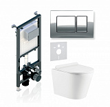 Комплект KOLLER POOL для монтажа  подвесного унитаза: Инсталляция Alcora ST 1200 с клавишей KVADRO Chrome, Унитаз ORION Rimless, сиденье дюропласт: SoftClose, Take Off, антибактериальное покрытие, система «Антивсплеск»