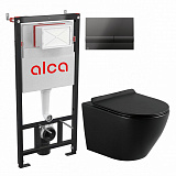 Система инсталляций Circulo Black: инсталяция, кнопка черная матовая, унитаз цвет черный матовый,подвесной безободковый, сиденье дюропласт , микролифт , быстросьемное  Selena C001NM/M1718