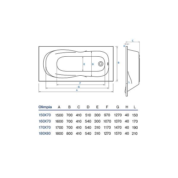 Ванна акриловая "KOLLER POOL" Olimpia 1500х700