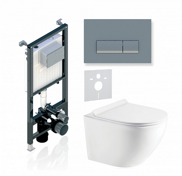 Комплект KOLLER POOL для монтажа  подвесного унитаза: Инсталляция Alcora ST 1200 с клавишей INTEGRO Matt Chrome, Унитаз ROUND Rimless, сиденье дюропласт: SoftClose, Take Off, антибактериальное покрытие, система «Антивсплеск»