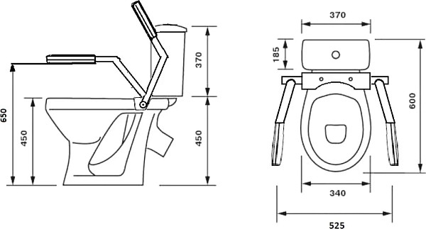 Унитаз-компакт Оскольская керамика Персона Премиум, подвод воды нижний, косой выпуск, с двойным опорным поручнем