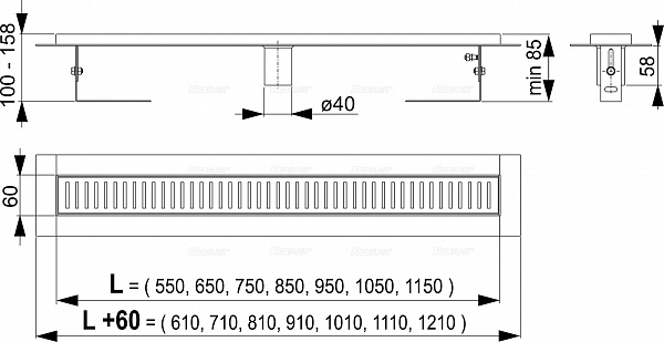 Душевой лоток AlcaPlast APZ2001-750 Водоотводящий желоб