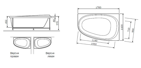 W80A-170R110W-A Like, ванна акриловая 170х110 см, правосторонняя, шт