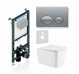 Комплект KOLLER POOL для монтажа  подвесного унитаза: Инсталляция Alcora ST 1200 с клавишей ROUND Matt Chrome, Унитаз KVADRO Rimless, сиденье дюропласт: SoftClose, Take Off, антибактериальное покрытие, система «Антивсплеск»