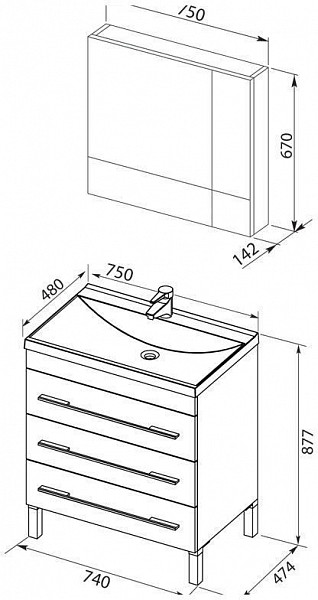 Мебель для ванной Aquanet Верона NEW 75 белый (напольный 3 ящика) 00231040