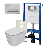 Сет: Система инсталляции Point Элемент для подвесного унитаза PN45120 + Клавиша смыва для инсталляции Point Меркурий, хром, PN44831C + Унитаз подвесной Point Ника безободковый, сиденье микролифт PN41081