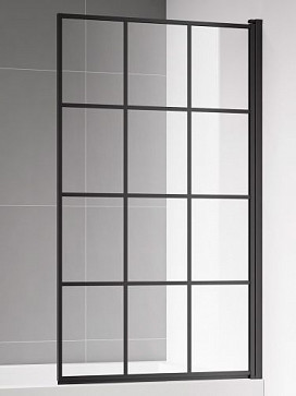 Шторка  на ванну AQUAme 800*1400мм., стекло 6мм, цвет профиля матовый черный. Вертикальные и горизонтальные декоративные линии.