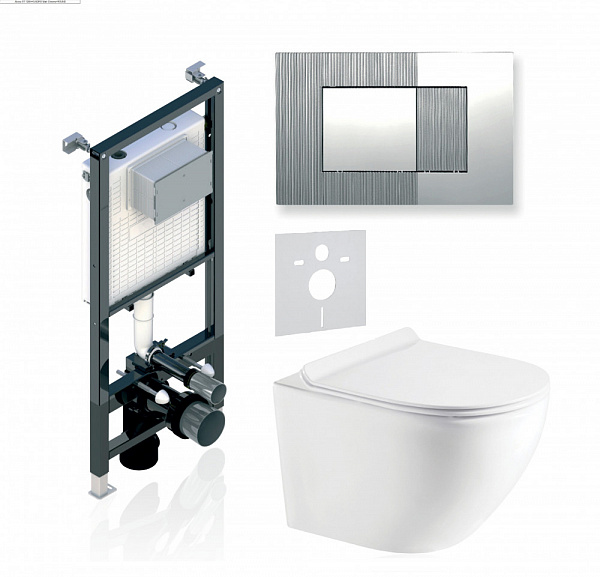Комплект KOLLER POOL для монтажа  подвесного унитаза: Инсталляция Alcora ST 1200 с клавишей DESIGN PLUS Chrome, Унитаз ROUND Rimless, сиденье дюропласт: SoftClose, Take Off, антибактериальное покрытие, система «Антивсплеск»