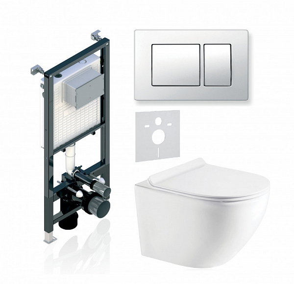 Комплект KOLLER POOL для монтажа  подвесного унитаза: Инсталляция Alcora ST 1200 с клавишей KVADRO  White, Унитаз ROUND Rimless, сиденье дюропласт: SoftClose, Take Off, антибактериальное покрытие, система «Антивсплеск»