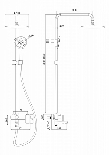 Душевая колонна со смесителем для ванны Bravat Riffle F6336370CP-A-RUS