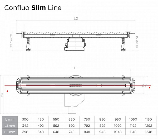 Душевой лоток Pestan Confluo Slim Line 450