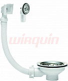 Выпуск для мойки с нерж.чашкой Wirquin D90 мм с двумя переливами в комплекте (круглый и прямоугольный)