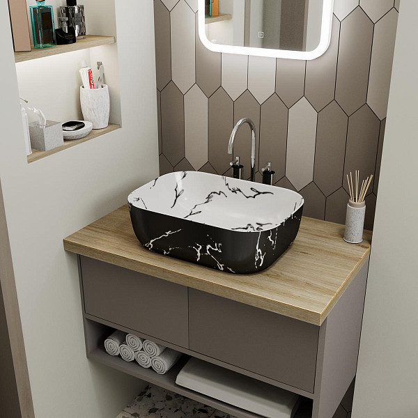 Умывальник Point Вега 46 PN43711WB прямоугольный, белый и черный