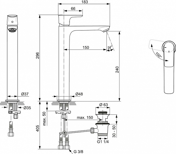 Смеситель Ideal Standard Connect Air A7026AA для раковины-чаши с донным клапаном