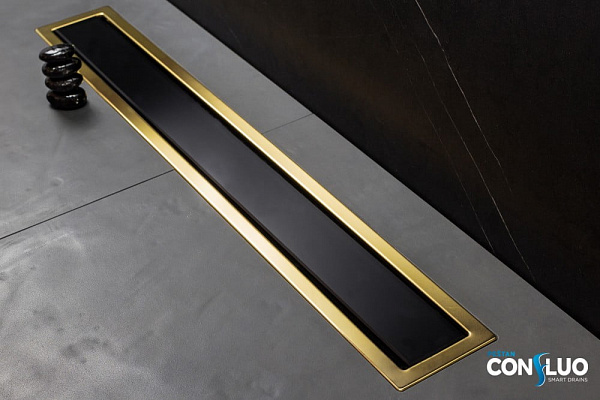 Душевой лоток Pestan Confluo Premium Line 650 Black Glass Gold