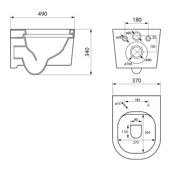 Сет: OLI 120 ECO Sanitarblock pneumatic+Панель KARISMA, хр. гл.+Унитаз Point Веста, чёрн PN41701BM