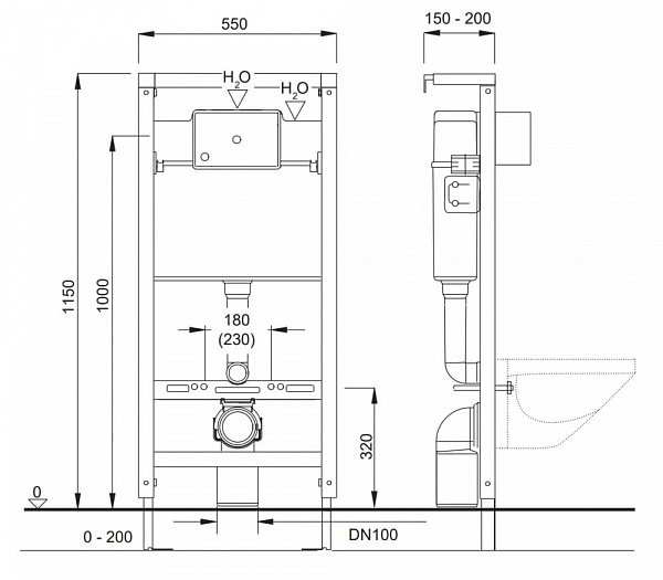 Инсталляция Pestan для подвесного унитаза в комплекте с кнопкой, цвет черный
