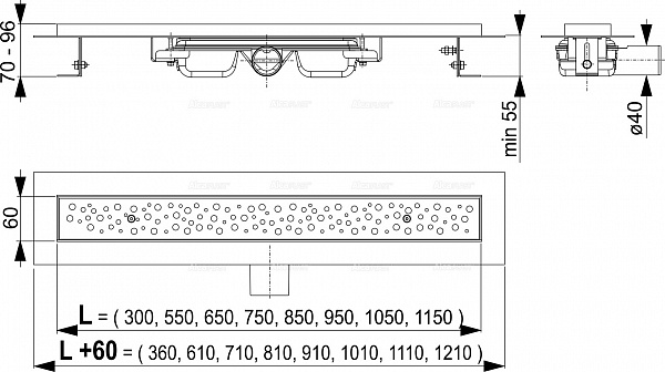 Душевой лоток AlcaPlast с решеткой Антивандал APZ111-650 Low Водоотводящий желоб с решеткой