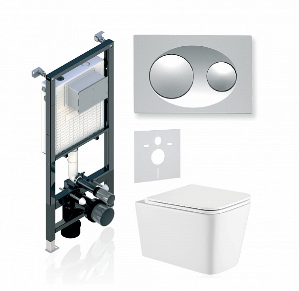 Комплект KOLLER POOL для монтажа  подвесного унитаза: Инсталляция Alcora ST 1200 с клавишей GRACE Matt Chrome, Унитаз KVADRO Rimless, сиденье дюропласт: SoftClose, Take Off, антибактериальное покрытие, система «Антивсплеск»
