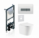 Комплект KOLLER POOL для монтажа  подвесного унитаза: Инсталляция Alcora ST 1200 с клавишей INTEGRO  White Glass, Унитаз ORION Rimless, сиденье дюропласт: SoftClose, Take Off, антибактериальное покрытие, система «Антивсплеск»