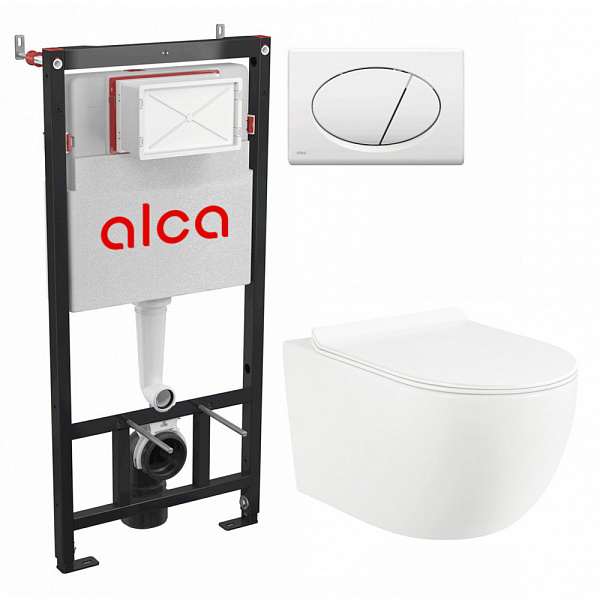 Система инсталляций Esfera:инсталяция, кнопка белая, унитаз подвесной безободковый, сиденье дюропласт , микролифт , быстросьемное Selena E001WG/M70