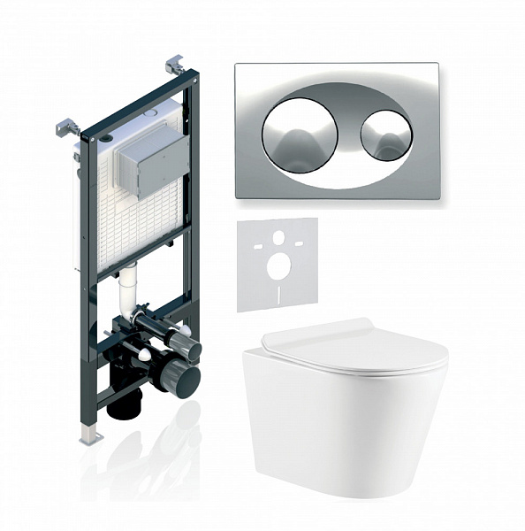 Комплект KOLLER POOL для монтажа  подвесного унитаза: Инсталляция Alcora ST 1200 с клавишей GRACE Chrome, Унитаз ORION Rimless, сиденье дюропласт: SoftClose, Take Off, антибактериальное покрытие, система «Антивсплеск»