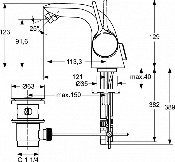 Смеситель Ideal Standard Melange A4268AA для биде с донным клапаном