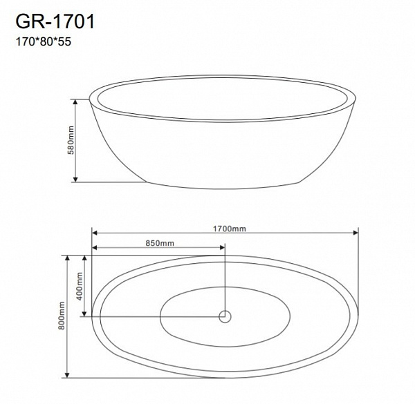 Ванна отдельностоящая GR-1701 (170x80x55) GROSSMAN