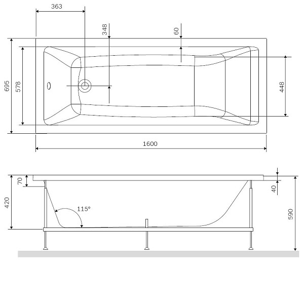 W93A-160-070W-R Gem  каркас для ванны 160х70 см