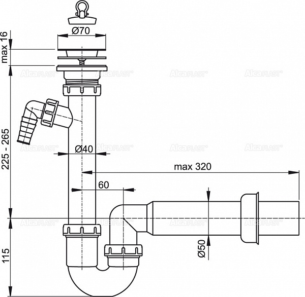 Сифон для мойки AlcaPlast A810-DN50
