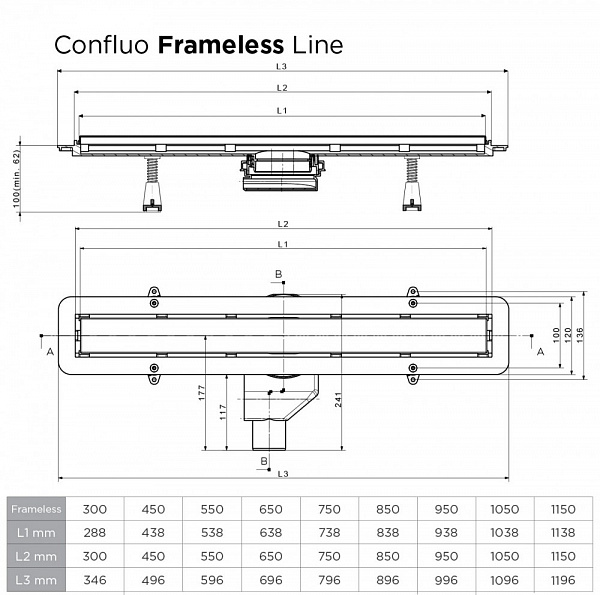 Душевой лоток Pestan Confluo Frameless Line 450