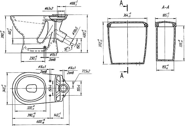 Унитаз-компакт Оскольская керамика Суперкомпакт Стандарт, декор одуванчик