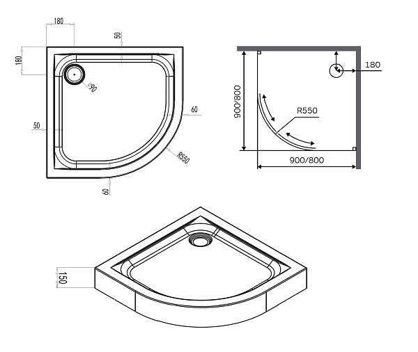 W88T-205-090W X-Joy Twin Slide,   поддон душевой, 90x90