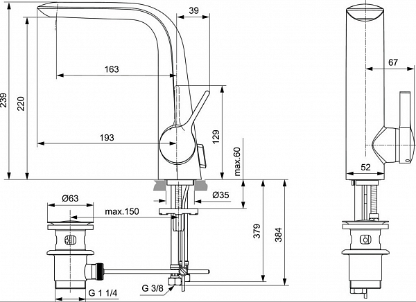 Смеситель Ideal Standard Melange A6041AA для раковины с донным клапаном