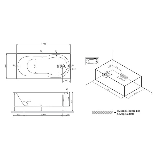 W88A-170-070W-R X-Joy, каркас в комплекте с монтажным набором 170х70 см, шт