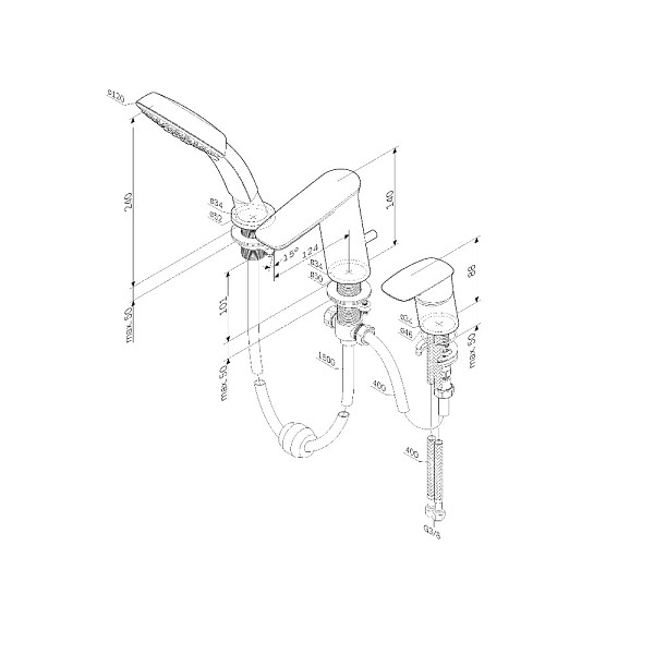 F50A01300 Inspire V2.0, смеситель на борт ванны, трёхсекционный, излив  мм, хром, шт