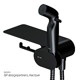 F0202622 Like, гигиенический набор со смесителем для душа с полкой, держателем туалетной бумаги, гиг