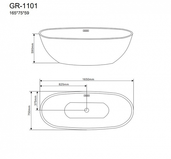 Ванна отдельностоящая GR-1101 (165x75x59) GROSSMAN