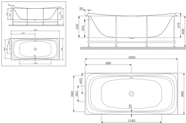 W30A-180-080W-A Sensation, ванна акриловая A0 180х80 см, шт