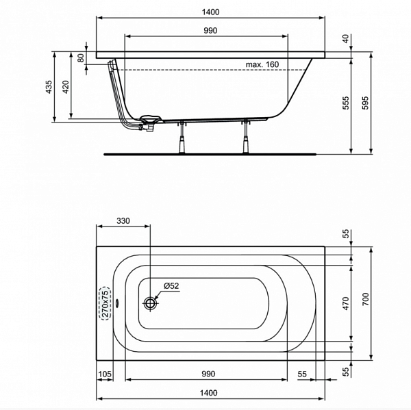 Акриловая ванна Ideal Standard Simplicity W004101 140x70