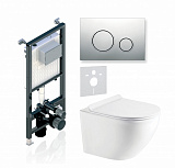 Комплект KOLLER POOL для монтажа  подвесного унитаза: Инсталляция Alcora ST 1200 с клавишей TWIN Chrome, Унитаз ROUND Rimless, сиденье дюропласт: SoftClose, Take Off, антибактериальное покрытие, система «Антивсплеск»