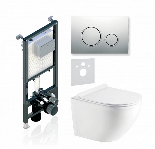 Комплект KOLLER POOL для монтажа  подвесного унитаза: Инсталляция Alcora ST 1200 с клавишей TWIN Chrome, Унитаз ROUND Rimless, сиденье дюропласт: SoftClose, Take Off, антибактериальное покрытие, система «Антивсплеск»