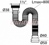 Сифон гофрированный Wirquin Мини Элит 1½ х 40/50 мм без выпуска, L800 мм, с хомутом жёсткости