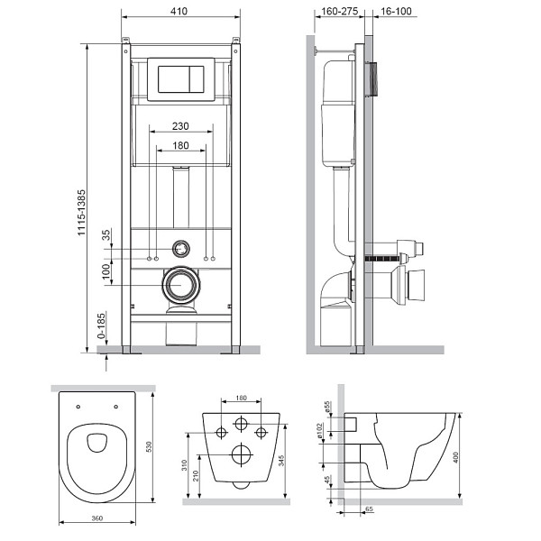 DX22.IS10101.1700 Инсталляция с клав белый с подвесным унитазом Apollo безободк с сид м/лифт
