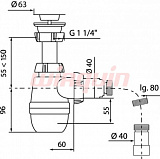 Сифон Минор с выпуском Wirquin 1¼ х 40 мм и с гофротрубой L800 мм, 40 х 40/50 мм