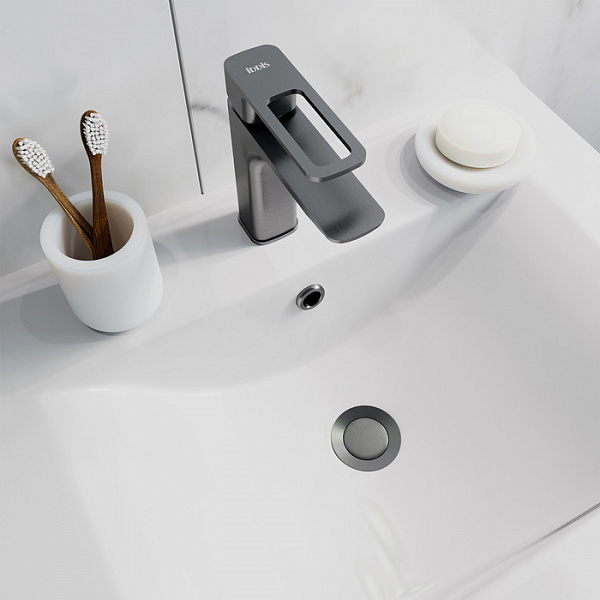 Выпуск для умывальника с переливом, графит, Slide, IDDIS,SLIGM00i88